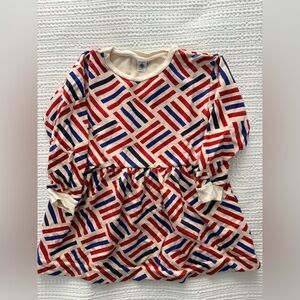 Petit Bateau Red, Blue, Cream Patterned Long-Sleeve Dress